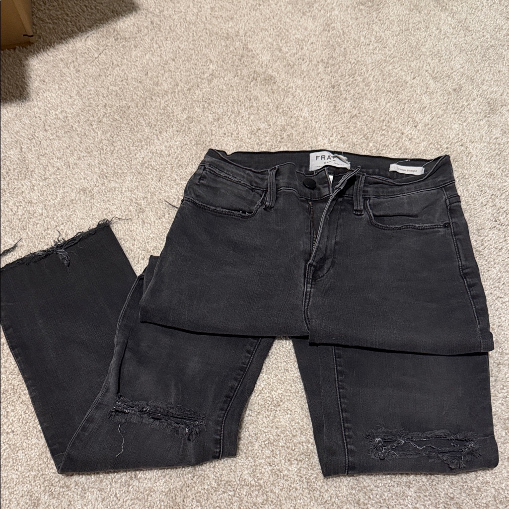 Frayed Frame Le High Straight Black Wash